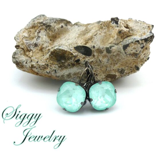 Soft Mint Ignite Cushion Cut Crystal Earrings made with Genuine Austrian Crystal - Picture 4 of 6